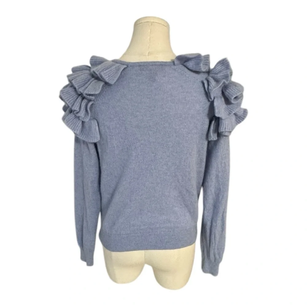 CHARTER CLUB Cashmere Cha Cha Ruffled Sweater Top Periwinkle Size M Spring Soft - Picture 4 of 8